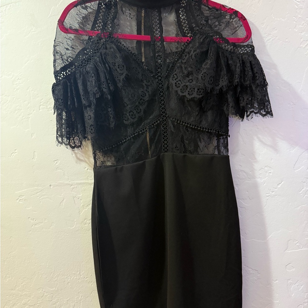 Fashion Nova Black Lace Long Sleeve Dress